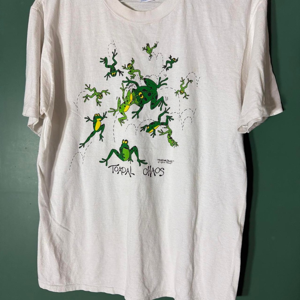 Vintage 90s Jerzees Toadal Chaos Frog T-Shirt Maria Plant White XL USA Made